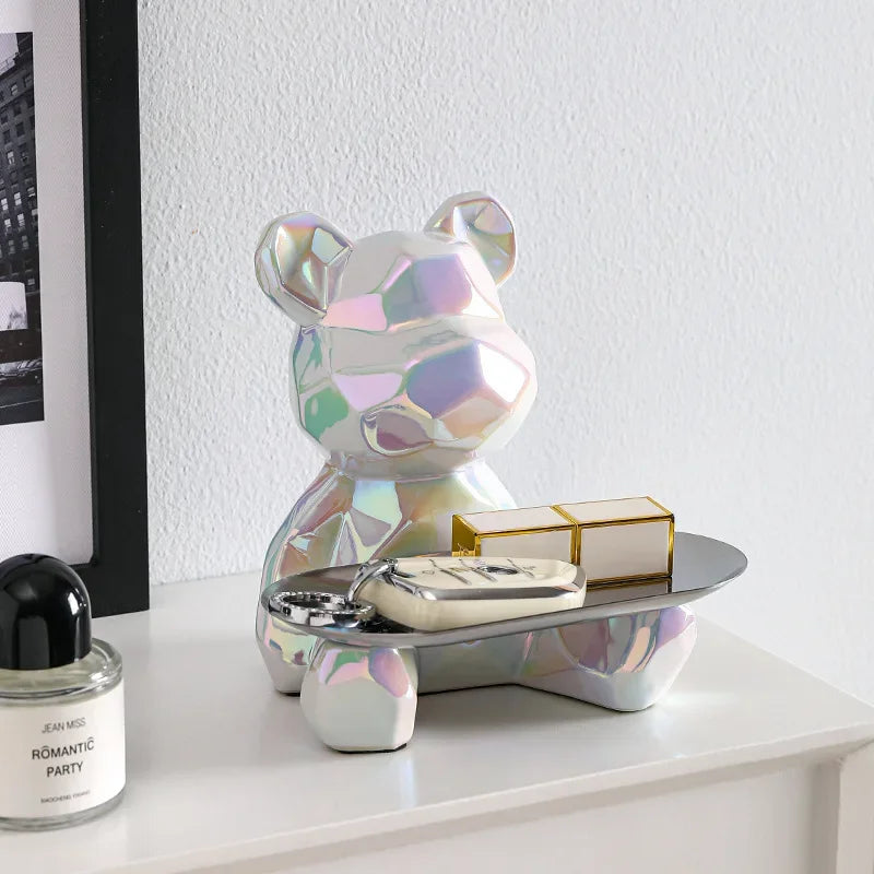 Geometrische Bärenstatue mit Tablettaufbewahrung