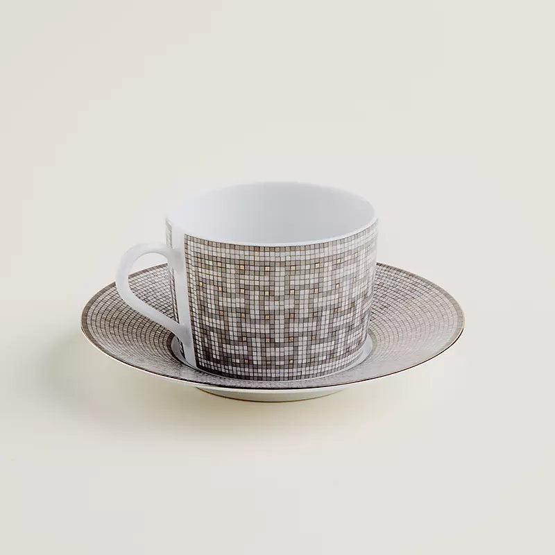 Tazza da tè con piattino in porcellana Silver